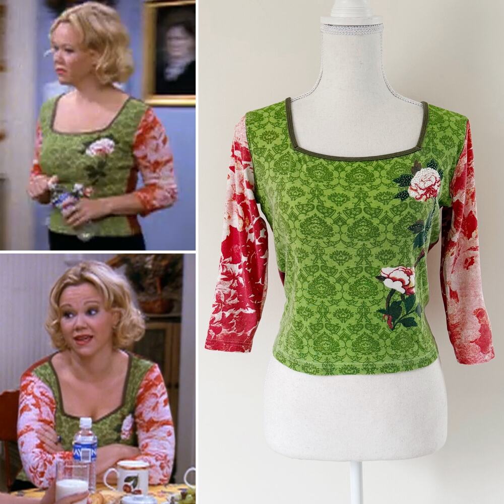 Rare 90s Vintage Mixed Print Floral Top ASO Hilda in Sabrina The Teenage Witch